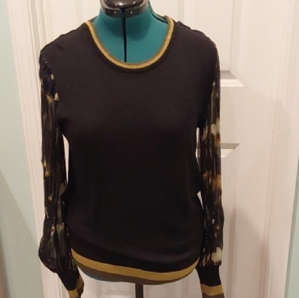 Anthropologie Blank London. Festive Black  Sweater with Patterned Sleeves. XL